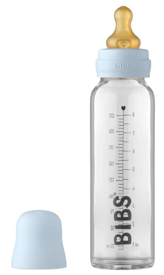 BIBS Tåteflaske Glass 110ml Blå med Naturgummismokk BIBS Tåteflaske Glass 110ml Blå med Naturgummismokk