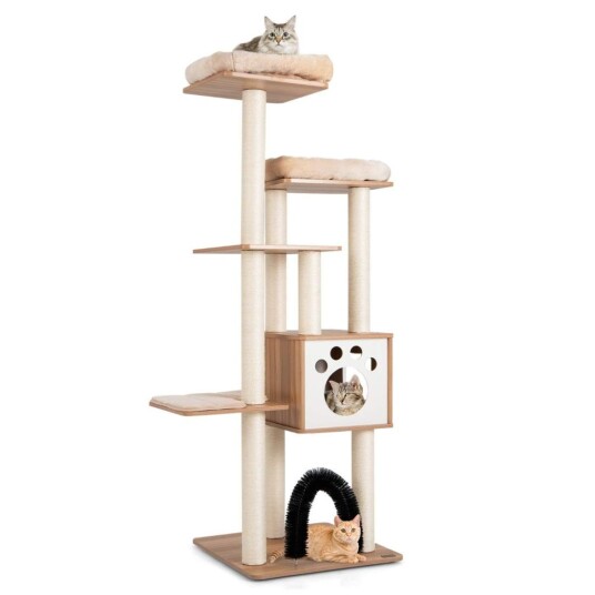 Cwy 176 cm 6 Lags Skrapestolpe Med Koselige Matter Og Cave & Cat Arch Beige
