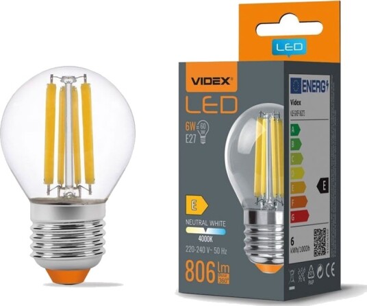 Videx E27 6W LED filament kronepære G45 800lm 4000K flicker free Kulør : Nøytral Videx E27 6W LED filament kronepære G45 800lm 4000K flicker free Kulør : Nøytral