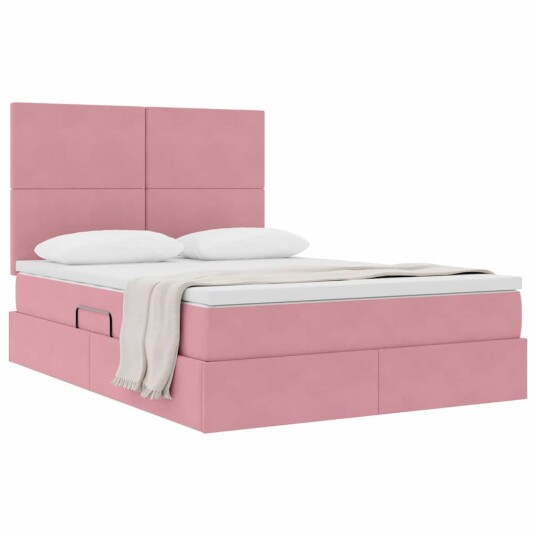 Seng med lagring og LED med madrass Rosa 140 x 190 cm Fløyel