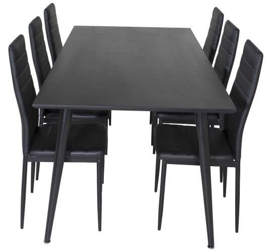Venture Design Dipp & Slim highback spisegruppe Svart/svart 6 st stoler & bord 180 x 90 cm