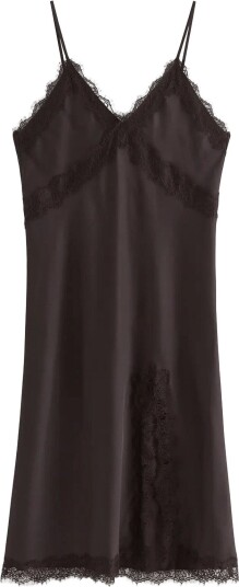 Lindex Nightdress In Satin With Lace Trim Brown XS