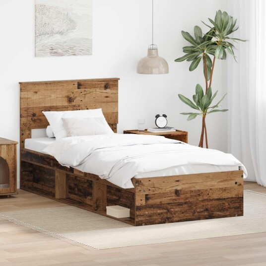  Sengestamme med hodegjerde Gammelt tre 90 x 200 cm Massiv furu