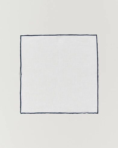 Amanda Christensen Linen Paspoal Pocket Square White/Navy