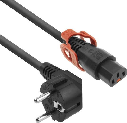 ACT Strømkabel CEE 7/7 Hann (Vinklet) - C13 IEC Lock+ Svart 1 m, EL341S
