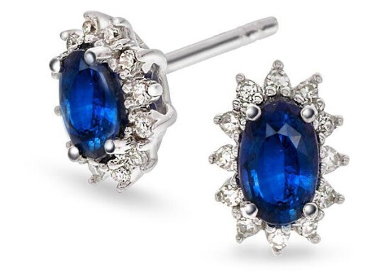 Gold Collection oredobber i 585 hvitt gull med diamanter 0 08 ct og safir