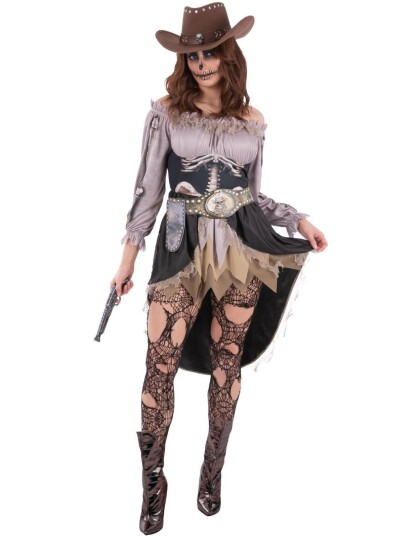 Skeleton Saloon Girl Western Skjelettkostyme til Dame Medium