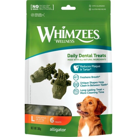 Whimzees Alligator Vegetariske Dental Tyggebein Large 6pk