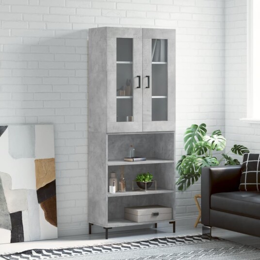 vidaXL Highboard betong grå 69,5x34x180 cm konstruert tre 8720845481476