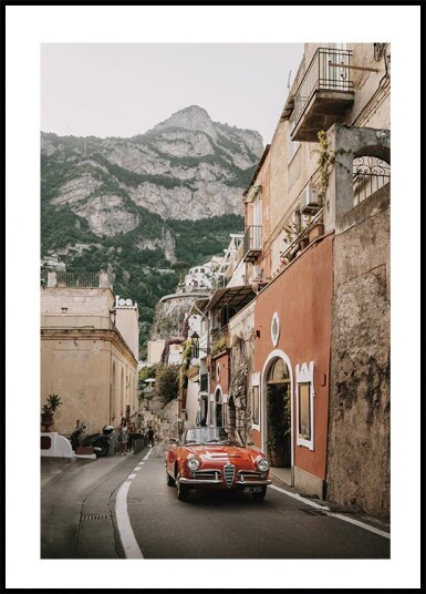 Red Car On The Amalafi Coast Plakat Plakat / 40x50cm
