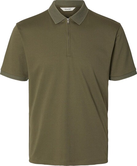 Selected Men Pologenser slhFave Zip SS Polo Grønn