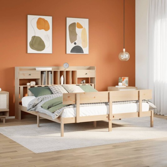  Seng med bokhylle uten madrass 180x200 cm heltre furu 8721158606273