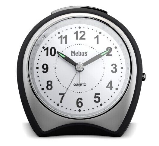 Mebus 27220, Quartz vekkerklokke, Sort, Grå, Plast, 12 timers, Analog, Batteri