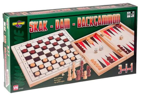 Sjakk Dam Backgammon 3 Spill I Ett Trebrikker I Treeske