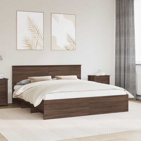 Sengestamme med hodegjerde Brun Eik 200 x 200 cm Konstruert tre