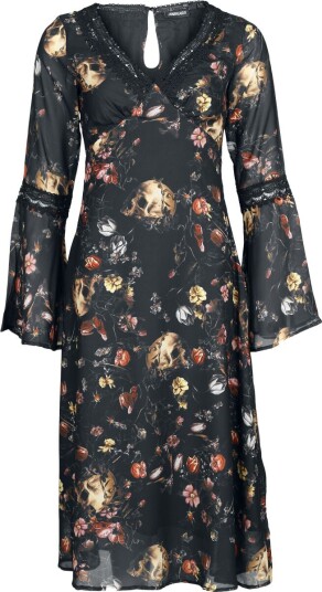 Jawbreaker Goth Middellang kjole Garden Of Skull Midi Chiffon Dress XS til 4XL Damer flerfarget