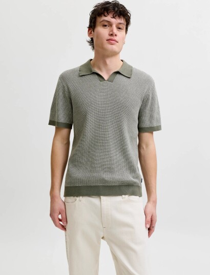 Jack & Jones Jprblahudson Knit Split Neck Ss Sn Khaki green M