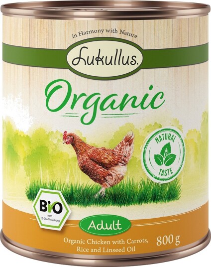 Lukullus Våtfôr Adult Økologisk Med Gulrot Glutenfri Kylling 6 X 800 G