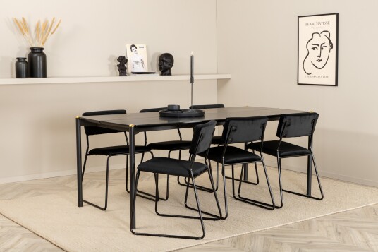 Venture Home Pelle Spisegruppe 190 cm Rektangulær med 6 Kenth Stoler Sort