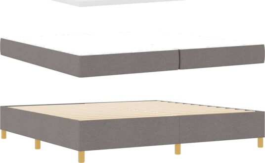 Boksfjær seng med madrass Taupe 200x200 cm Stoff