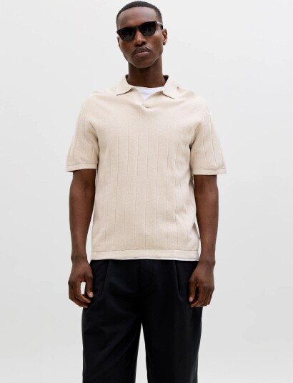 Jack & Jones Jjebradley Knit Split Neck Ss Sn CreaM