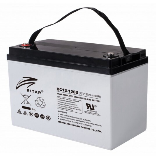 RITAR AGM Deep Cycle Batteri 12V 120AH C10 (328x172x222mm) +venstre.