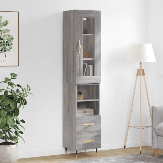vidaXL Highboard grå sonoma 34,5x34x180 cm konstruert tre 8720845487096