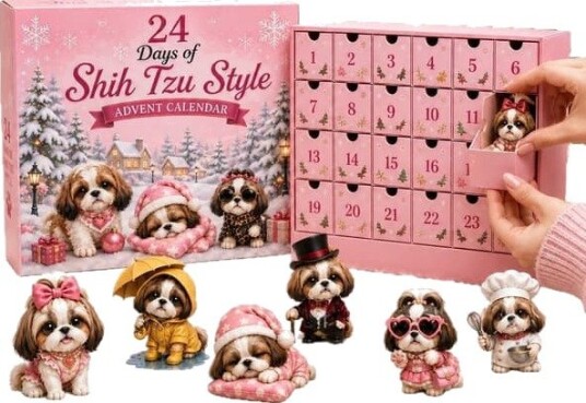 Shih Tzu 24 lukers adventskalender blindboks søt valp akryl flat dekorasjon jule nedtelling overraskelsesgaveeske
