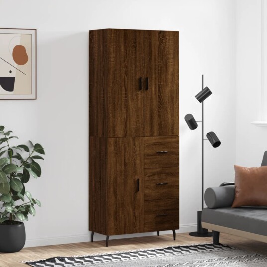 vidaXL Highboard brun eik 69,5x34x180 cm konstruert tre 8720845411718