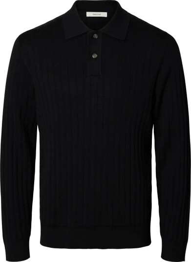 Selected Slmtorino Ls Knit Rib Polo Noos Black M