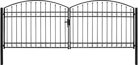 Hageport med dobbel dør og buet topp stål 400x150 cm svart
