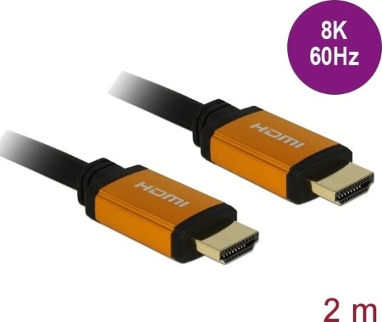 DeLOCK High Speed HDMI-kabel 48 Gbps 8K 60 Hz 2 m, svart/guldfärgad