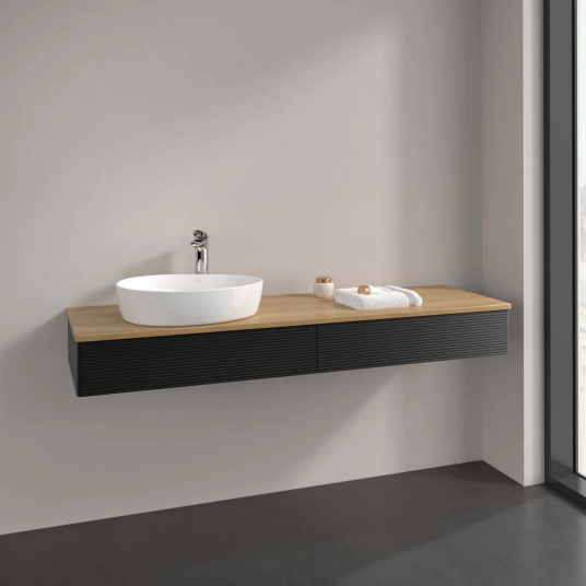 Villeroy & Boch Antao Servantskap med 2 skuffer 160x50x19 cm u/lys Sort Matt/Eik Villeroy & Boch Antao Servantskap med 2 skuffer 160x50x19 cm u/lys Sort Matt/Eik