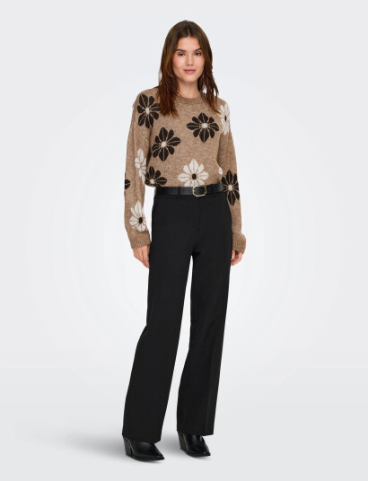 ONLY Onlfreesia Ls Flower O-Neck Knt Noos - Beige - XS ONLY Onlfreesia Ls Flower O-Neck Knt Noos - Beige - XS