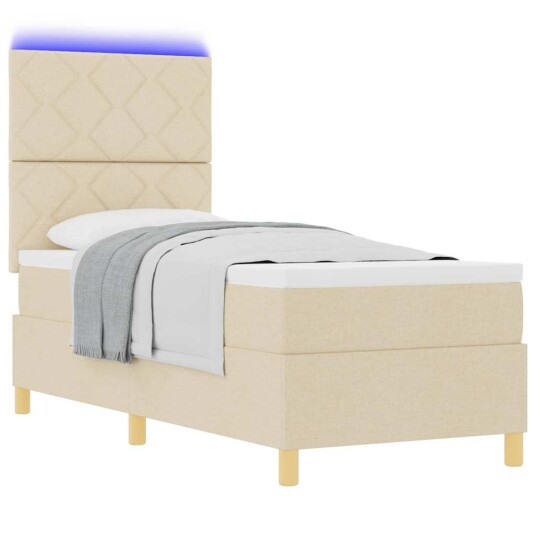 Box Spring Seng med Madrass & LED Krem 80x200 cm Stoff