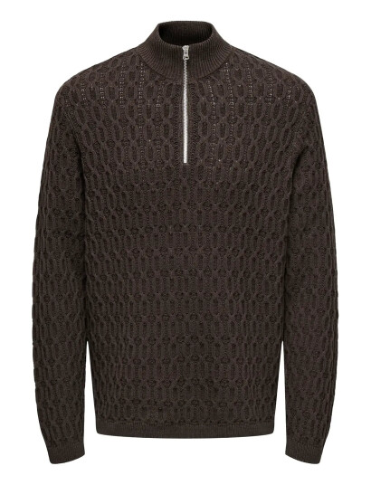 ONLY & SONS Onsleonard Life Reg 7 Half Zip Knit Cs - Brown - XL