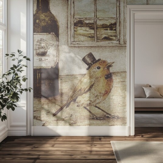 Tapet Kunstneriske Fugler og Bøker Tapet Kunstneriske Fugler og Bøker
