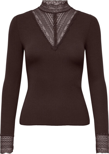 ONLY Onltilde L/S High Neck Lace Top Jrs Noos Brown M