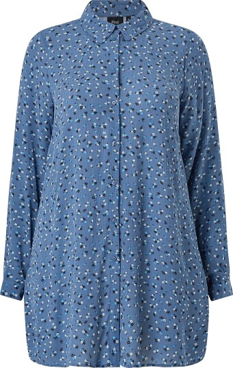 Zizzi Lang skjorte vWisma L/S Long Shirt Blå Zizzi Lang skjorte vWisma L/S Long Shirt Blå