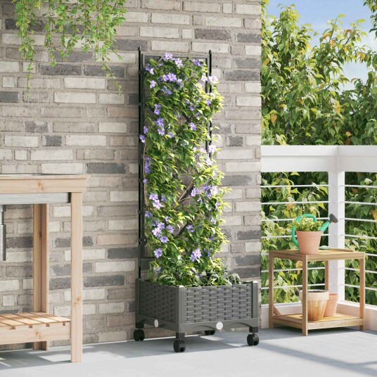 vidaXL Hageplanter med espalier og hjul Lysegrå 40 x 40 x 131,5 cm PP