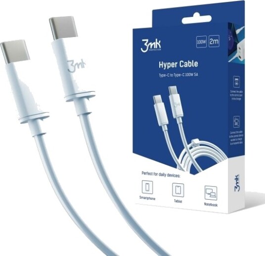 3Mk Hyper-Kabel Usb-C/Usb-C 2M 100W-Kabel Biały/Hvit