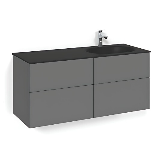 Macro Design Crown Servantskap 4-skuff - med Høyre Glasservant 120cm Antrasitt / Plain Glass Edge Svart
