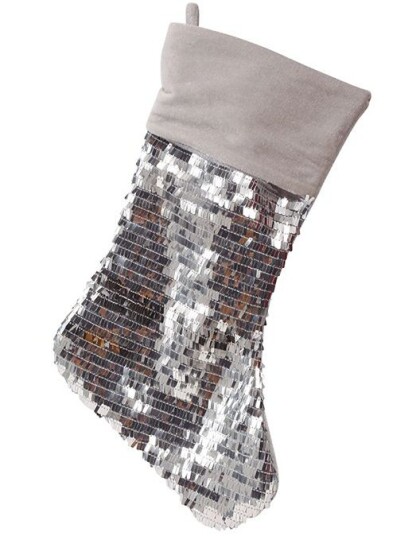 Glitrende Julestrømpe i Grå og Sølv med Paljetter 39x22 cm Glitrende Julestrømpe i Grå og Sølv med Paljetter 39x22 cm