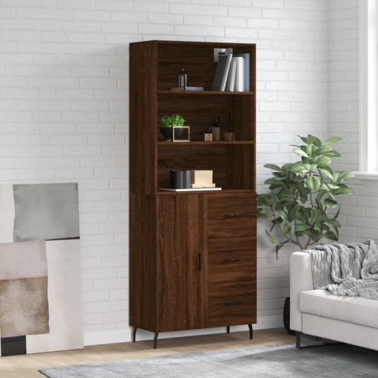 vidaXL Highboard brun eik 69,5x34x180 cm konstruert tre 8720845928353