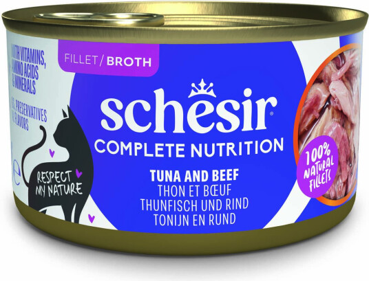 Schesir Våtfôr Complete Nutrition Filet I Buljong Tunfisk Med Okse 6 X 85 G