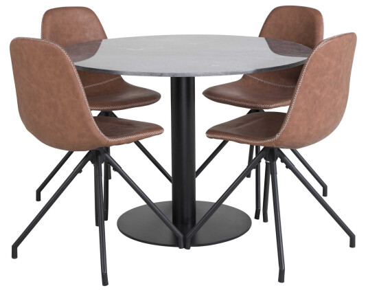 Venture Design Estelle & Polar spisegruppe Svart/brun 4 st stoler & bord 106 cm