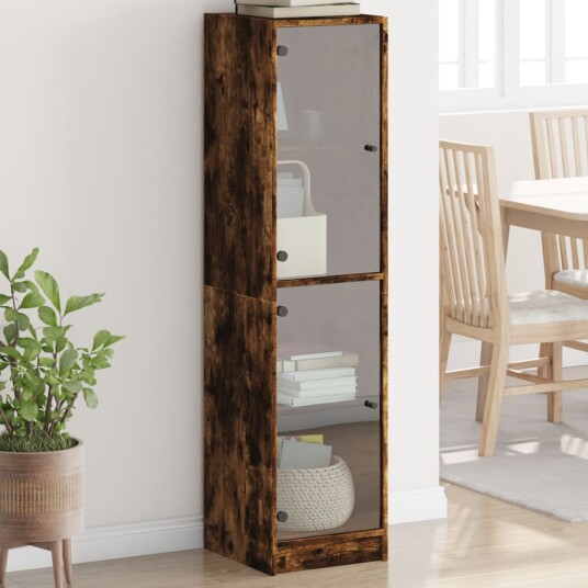 vidaXL Highboard med glassdør røkt eik 35x37x142 cm vidaXL Highboard med glassdør røkt eik 35x37x142 cm