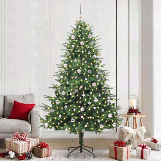  Kunstig forhåndsbelyst juletre med kule sett grønn 240 cm