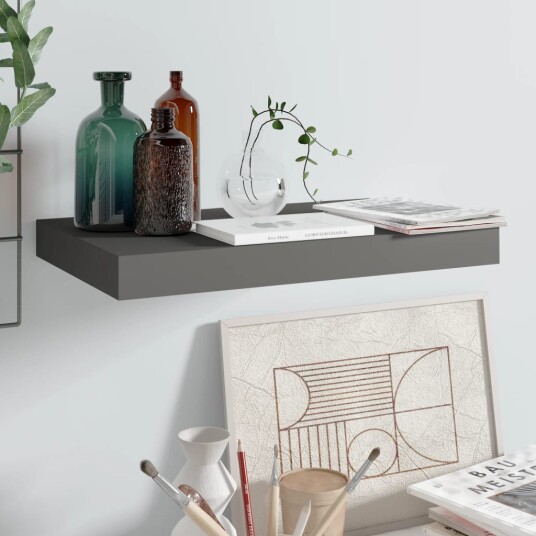 vidaXL Flytende vegghylle h?yglans gr? 40x23x3,8 cm MDF