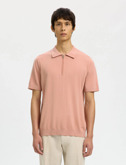 Selected Slhtray Ss Knit Half Zip Polo Noos Pink XL